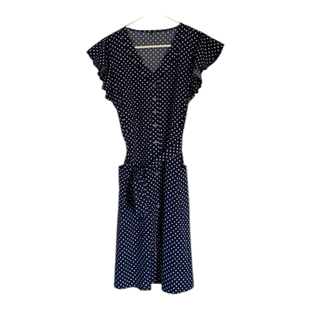 Women’s Navy and White Polka Dot dress XL